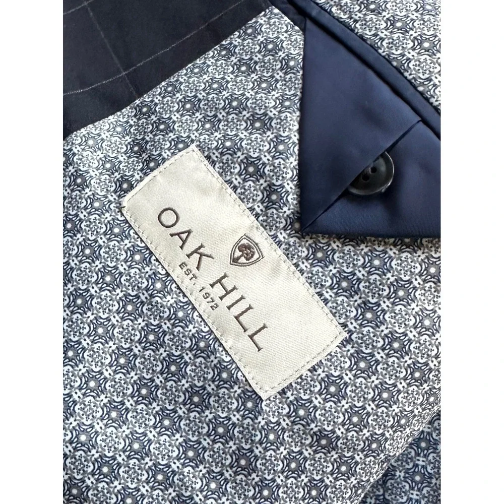 Oak Hill Mens Navy Blue Windowpane Blazer Sport Coat Jacket 2XL 50-52 Big & Tall